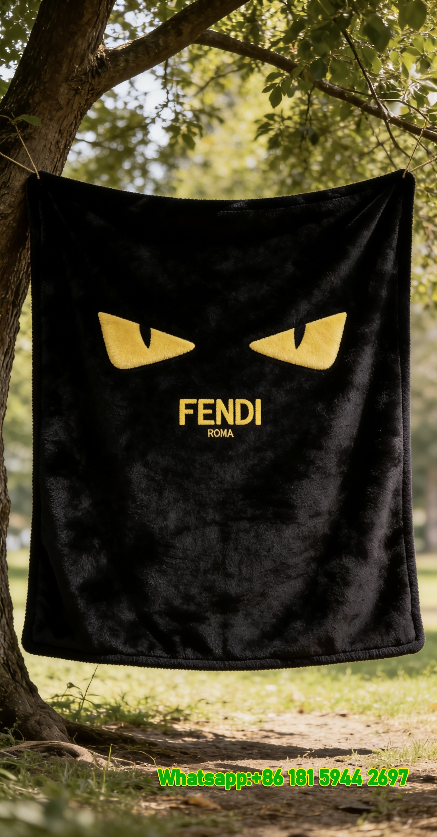 Fendi Yellow Monster Eyes Roma Flannel Sofa Throw Blanket IMG_9376